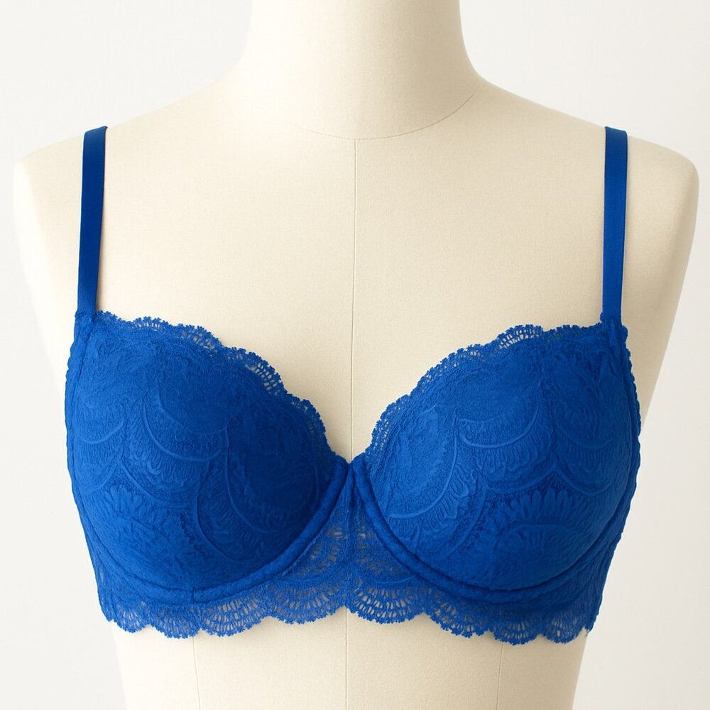 Simone Perele Blue Lace Comète Push Up Bra‎ 34DD Underwire French Lingerie